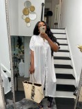 SC Plus Size White Half Sleeve Split Long Dress BLI-2320