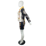 SC Plus Size Printed Long Sleeve Shirt Top+Shorts 2 Piece Suits QYF-5059