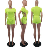 SC Solid Hollow Out Top And Shorts 2 Piece Sets FOSF-8080