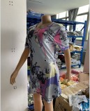 SC Plus Size Casual Printed Short Sleeve Mini Dress WUM-2157