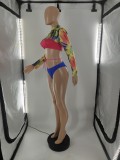 SC Sexy Printed Long Sleeve Bikinis 3 Piece Sets CQF-969
