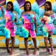 SC Plus Size Tie Dye Slash Neck Sashes Romper SH-3593