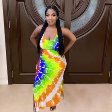 SC Plus Size Tie Dye Print Sleeveless Split Maxi Dress LP-6293