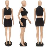 SC Solid Sleeveless Zipper Mini Skirt 2 Piece Sets NLAF-6069