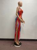 SC Tie Dye Print Sleeveless Split Slim Maxi Dress YMEF-5021