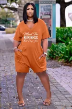 SC Plus Size Letter Print V Neck Loose Romper YMEF-5022