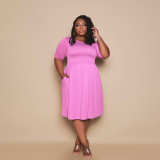 SC Plus Size Solid Short Sleeve Midi Dress BMF-PP060