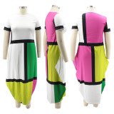 SC Plus Size Contrast Color Short Sleeve Maxi Dress BMF-PP059