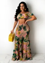 SC Floral Print Crop Top Long Skirt 2 Piece Sets SFY-MM002