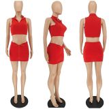 SC Solid Sleeveless Zipper Mini Skirt 2 Piece Sets NLAF-6069