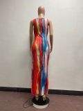 SC Tie Dye Print Sleeveless Split Slim Maxi Dress YMEF-5021