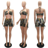 SC Sexy Printed Halter Two Piece Shorts Set MAE-2096