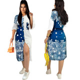 SC Plus Size Contrast Color Print Loose Shirt Dress LS-0351