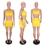 SC Sexy Solid Drawstring Ruched Two Piece Skirt Sets BDF-6003