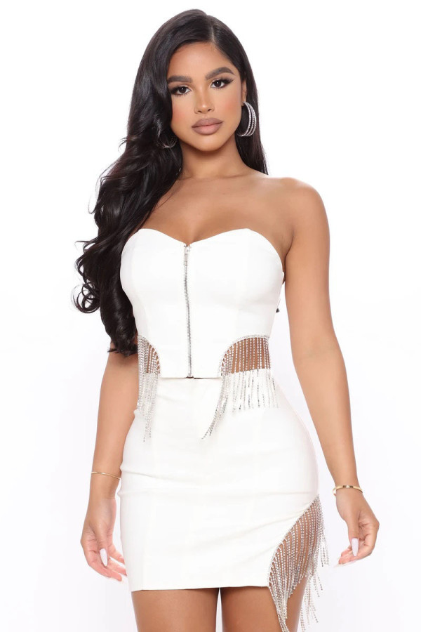 SC Sexy Tassel Off Shoulder Strapless 2 Piece Skirt Sets LDS-3280