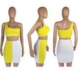 SC Contrast Color One Shoulder Mini Skirt 2 Piece Sets LM-8247