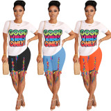 SC Casual Printed T Shirt+Lace Up Shorts 2 Piece Sets OMY-0028