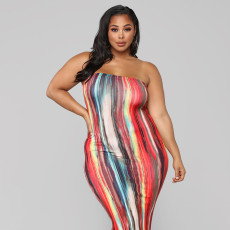 SC Plus Size Sexy Printed Off Shoulder Strapless Long Dress SH-390139