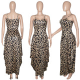 SC Leopard Print Sleeveless Pocket Strap Maxi Dress SH-390125