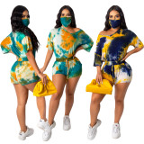 SC Tie Dye Casual Two Piece Shorts Set With Mask SH-3811