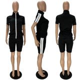 SC Fashion Casual Sports Short Sleeve Zipper Top And Shorts Two Piece Sets XYF-9106