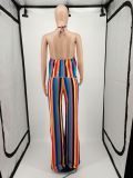 SC Fashion Casual Plus Size Striped Halter Top And Pants Two Piece Sets YIM-193