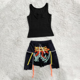 SC Fashion Vest And Rope Print Shorts Two Piece Set YH-5224