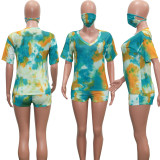 SC Tie Dye Casual Two Piece Shorts Set With Mask SH-3811
