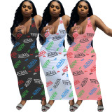 SC Summer Fashion Sexy Sleeveless Letter Print Long Dress WSM-5248