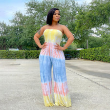 SC Tie Dye Print Loose Off Shoulder Tube Jumpsuit QSF-51008