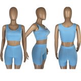 SC Solid Color Casual Sports Vest Shorts Two Piece Sets LM-8253