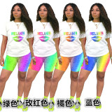SC Lip Letter Print T Shirt And Shorts 2 Piece Sets XYKF-9287