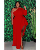 SC Plus Size Solid Color Sexy Single Sleeve Long Dress MOF-6630