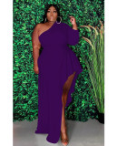 SC Plus Size Solid Color Sexy Single Sleeve Long Dress MOF-6630