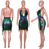 SC Sexy Sequined Halter Bandage Club Dress SH-390072