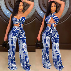 SC Sexy Printed Wrap Chest Wide Leg Pants 2 Piece Sets SH-390078