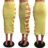 SC Sexy Solid Hole Hollow Out Long Skirt LX-6900