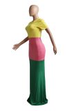 SC Casual Patchwork Short Sleeve Maxi Dresses YS-8341-1