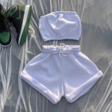 SC Fashion Casual Solid Color Wrapped Chest Shorts Two Piece Sets YS-8809