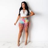 SC Plus Size Tie Dye Print Tassel Shorts SH-3797