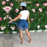 SC Plus Size Denim Tassel Jeans Shorts SH-3778