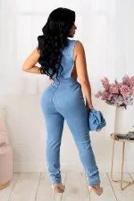 SC Plus Size Denim Sleeveless Hollow Slim Jeans Jumpsuit LX-6087
