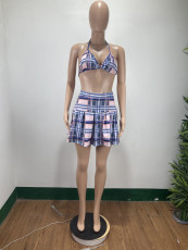 SC Sexy Plaid Hater Bra Top+Pleated Mini Skirt 2 Piece Sets DAI-8353