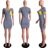 SC Plus Size Casual Striped Short Sleeve Mini Dress SH-3617