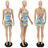 SC Sexy Printed Halter Backless Mini Dress NLAF-6072