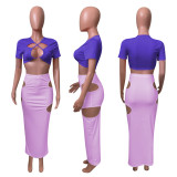 SC Sexy Short Sleeveless Hollow Long Skirt 2 Piece Sets NIK-247