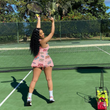 SC Letter Print Tennis Sleeveless Pleated Culottes Mini Dress YIBF-6085