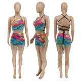 SC Fashion Print Sleeveless Tie Up Two Piece Sets WMEF-2062