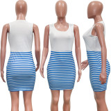 SC Fashion Casual Striped Print Splice Slim Sleeveless Mini Dress SH-390144
