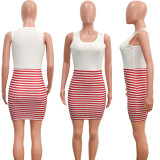 SC Fashion Casual Striped Print Splice Slim Sleeveless Mini Dress SH-390144
